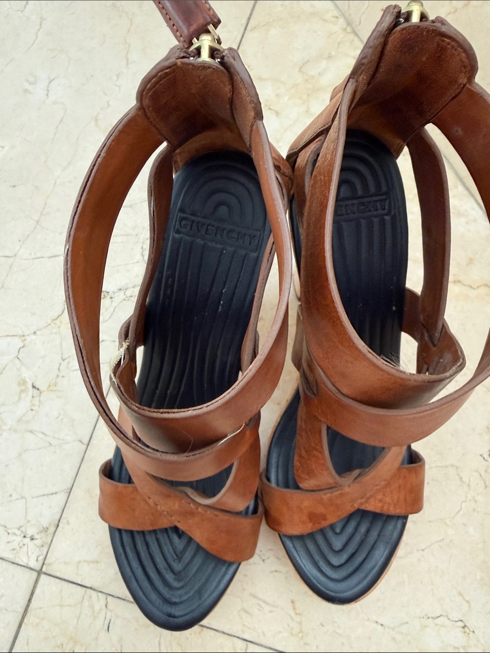 Givenchy Tan Leather Strappy Heeled Sandals